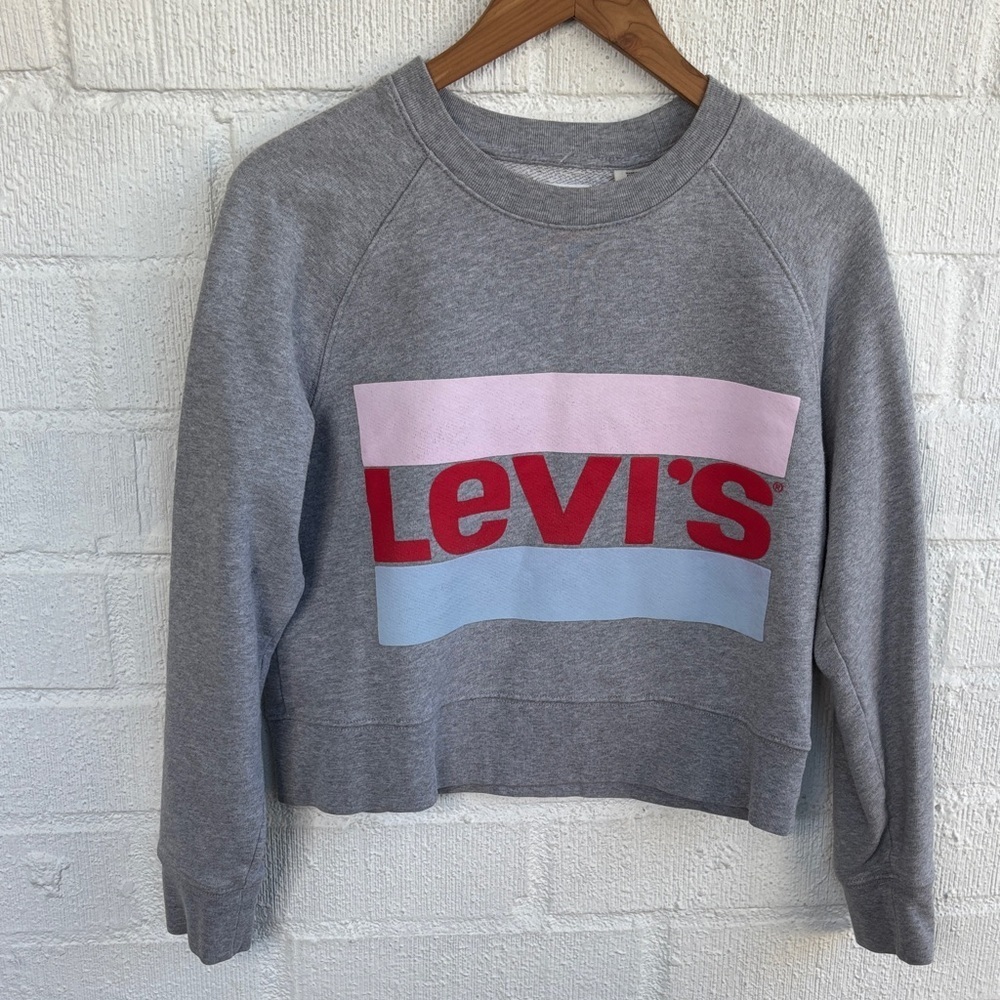 Levi's Logo Fleece Gray Cropped Sweatshirt sz S